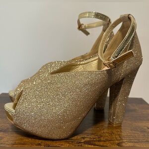 SHEIN Glitter Gold Peep Toe High Heels Size European 41